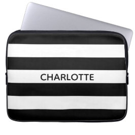 Chic black and white streifen individuelle Name mo Laptopschutzhülle