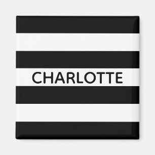 Chic black and white streifen individuelle Name mo Magnet