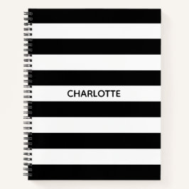Chic black and white streifen individuelle Name mo Notizblock