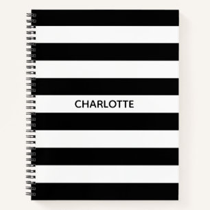 Chic black and white streifen individuelle Name mo Notizblock