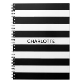 Chic black and white streifen individuelle Name mo Notizblock