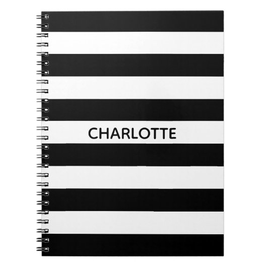 Chic black and white streifen individuelle Name mo Notizblock (Vorderseite)