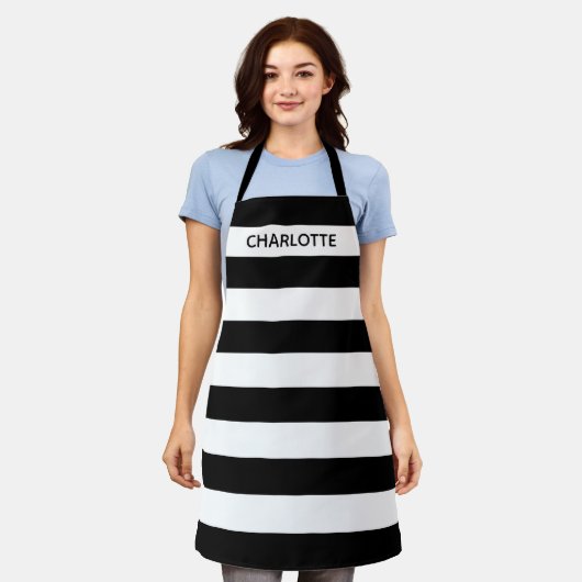 Chic black and white streifen individuelle Name mo Schürze (Getragen)