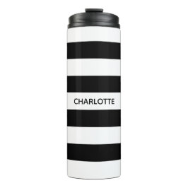 Chic black and white streifen individuelle Name mo Thermosbecher