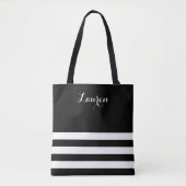 Chic Black and White Strip Tote Bag Tasche (Vorderseite)