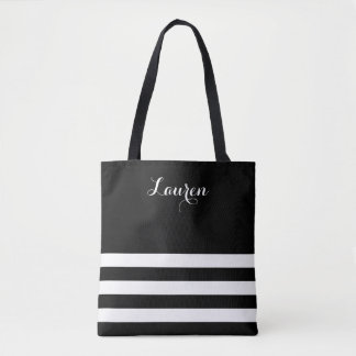 Chic Black and White Strip Tote Bag Tasche