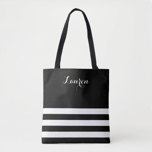 Chic Black and White Strip Tote Bag Tasche (Vorderseite)