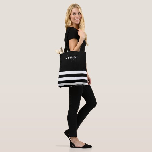 Chic Black and White Strip Tote Bag Tasche (Am Model)