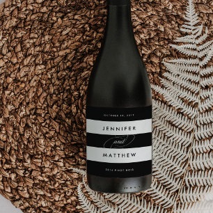 Chic Black and White Stripe Wedding Wine Labels Weinetikett