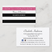 Chic Black and White Stripes Pink IMITATS Glitz Visitenkarte (Vorne/Hinten)