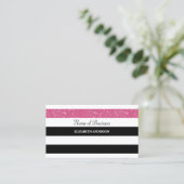 Chic Black and White Stripes Pink IMITATS Glitz Visitenkarte (Stehend Vorderseite)
