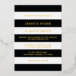 Chic Black and White Stripes Wedding Gold Folieneinladung