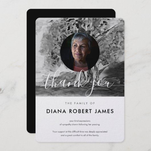 Chic Black and White Trees Foto Beileid Dankeskarte (Vorne/Hinten)