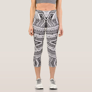 Chic Black and White Tribal Geometric Pattern Capri Leggings