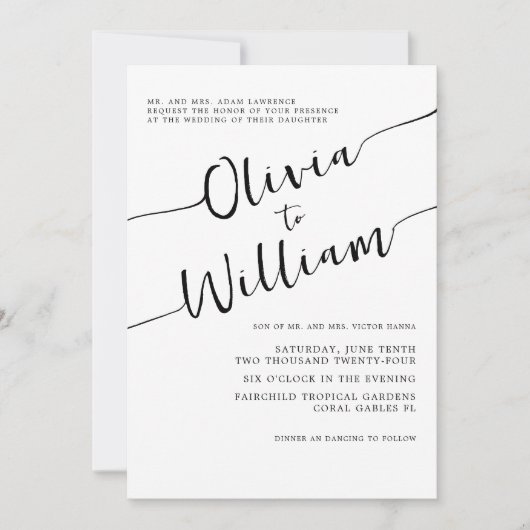 Chic Black and White Wedding Einladung (Vorderseite)