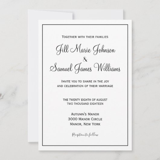 Chic Black and White Wedding Einladung (Vorderseite)