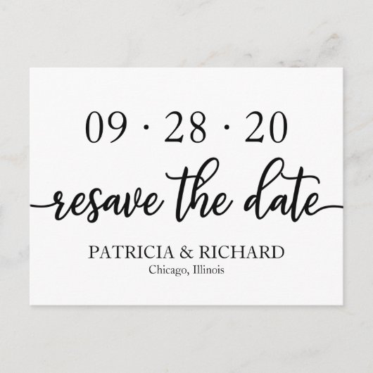 Chic Black and White Wedding Resave das Datum Postkarte (Vorderseite)