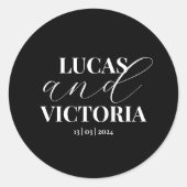 Chic Black and White Wedding Runder Aufkleber (Vorderseite)