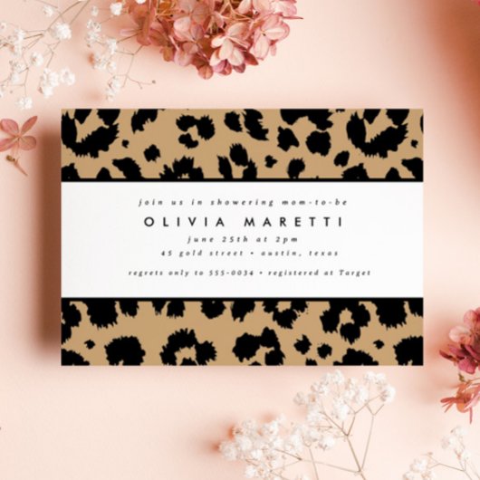 Chic Black Animal Print Leopard Baby Dusche Einladung