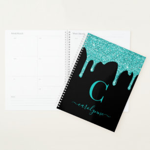 Chic Black Aquamarin Glitzer Dripping Luxus Planer