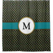 Chic Black Aquamarin Gold Pfau Print Custom Monogr Duschvorhang (Vorderseite)