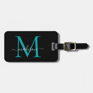 Chic Black Aquamarin Green Monogram Script Name St Gepäckanhänger