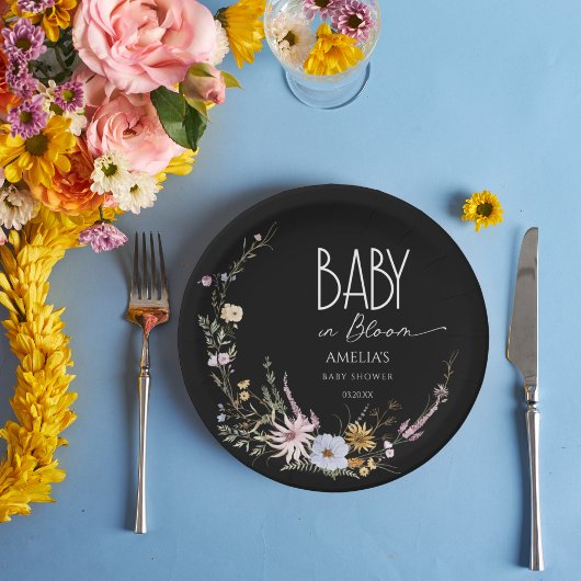 Chic Black Baby in Bloom Paper Plate Pappteller
