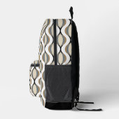 Chic Black Beige Grau Midjahrhundert Waves Muster Bedruckter Rucksack (Rechts)