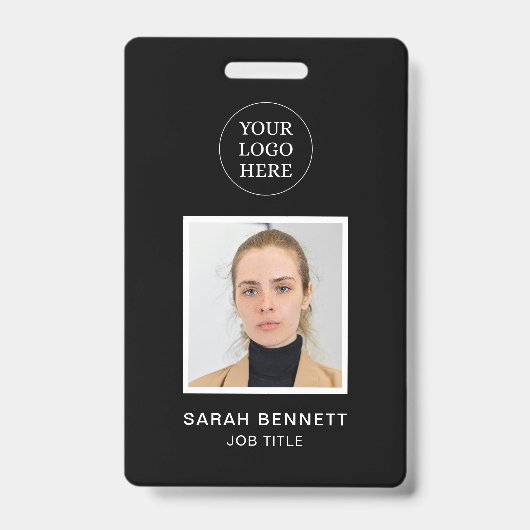 Chic Black Beruflich Employee Office Foto ID Ausweis (Vorderseite)