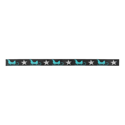 Chic Black Blue Sleigh Silver Star Glitzer Muster Satinband (Vorderseite)