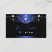 Chic Black Blue Squiggles Sparkle Jewels Initials Visitenkarte (Vorderseite)