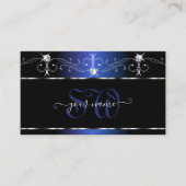 Chic Black Blue Squiggles Sparkle Jewels Monogram Visitenkarte (Vorderseite)