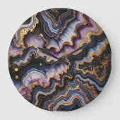 Chic Black Blue Violet Lila Gold Marmor Muster Große Wanduhr (Vorderseite)