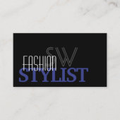 Chic Black Blue White Simple Monogram und Foto Visitenkarte (Vorderseite)