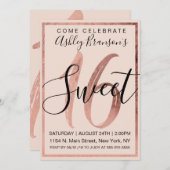 Chic Black Blush Pink Imitats Rose Gold Foil Sweet Einladung (Vorne/Hinten)