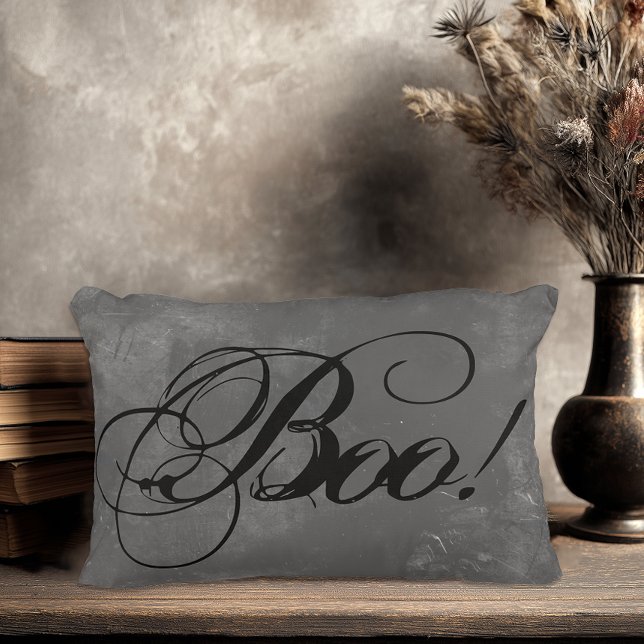 Chic Black Boo Halloween Dekokissen (Elegant Script Boo Halloween Throw Pillow)