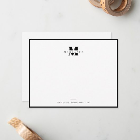Chic Black Border Bold Letter Simple Monogram Name Mitteilungskarte (Vorderseite/Rückseite Beispiel)