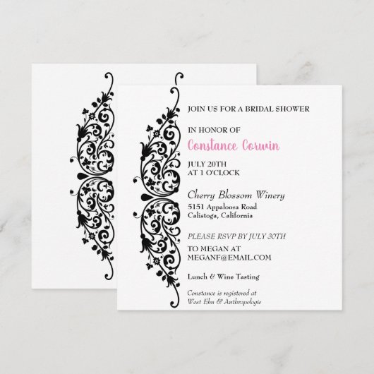 Chic Black Border Bridal Dusche Einladung (Vorne/Hinten)