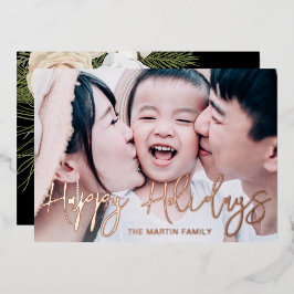 Chic Black Botanical Full Foto Weihnachten Folien Feiertagskarte