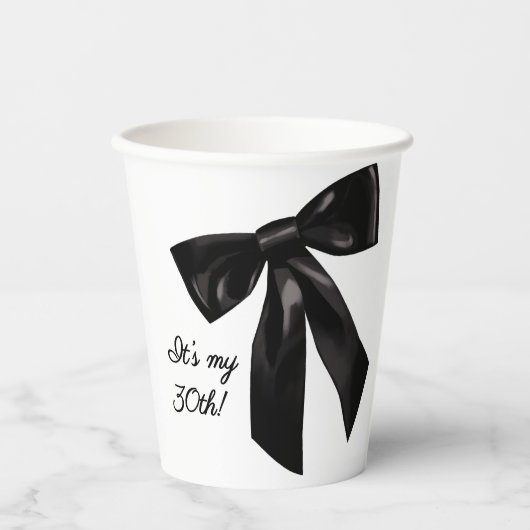 Chic Black Bow 30th Birthday Paper Cups Pappbecher (Vorderseite)