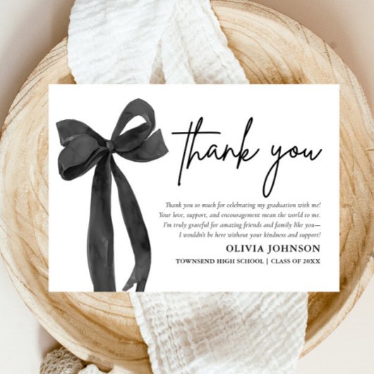Chic Black Bow Coquette Abschluss Danke Karte