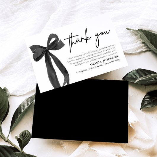 Chic Black Bow Coquette Abschluss Danke Karte
