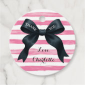 Chic Black Bow Pink White Strip Geschenkanhänger (Vorderseite)