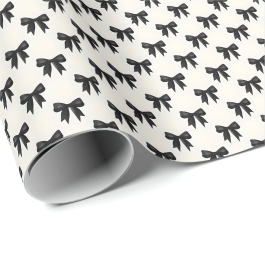 Chic Black Bow Wrapping Paper Geschenkpapier (Rolleneckpunkt)