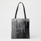 Chic Black Brushed Metal Silver Glitzer Tropfen Na Tasche (Vorderseite)