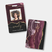 Chic Black Burgund Red Gold Glitzer Agate Foto Ausweis (Vorder- & Rückseite)