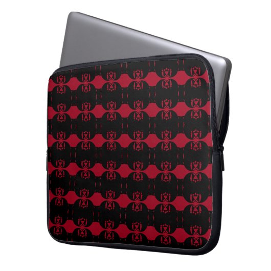 Chic Black & Burgundy Red Abstrakt Pattern Laptopschutzhülle (Vorderseite Links)