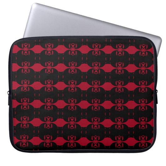 Chic Black & Burgundy Red Abstrakt Pattern Laptopschutzhülle (Vorderseite)