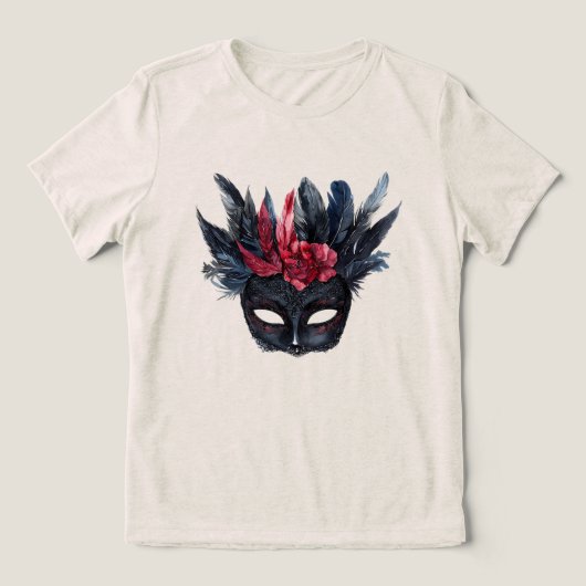 Chic Black Burgundy Red Floral Mask Tri-Blend Shirt (Design Vorderseite)