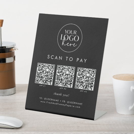 Chic Black Business Logo QR Code Scan zu bezahlen Sockelschild (In SItu)